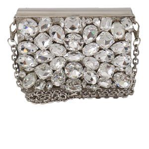 DOLCE & GABBANA Silver Metal Crystal Clutch Purse Cross Body BOX Bag